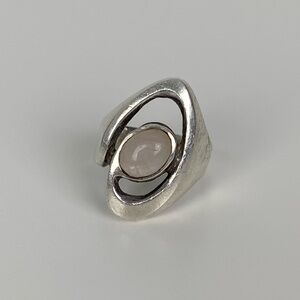 Sterling Silver Ring Space Age MCM Pink Stone Sz 6.5 Swirl Stamped 925 Vtg